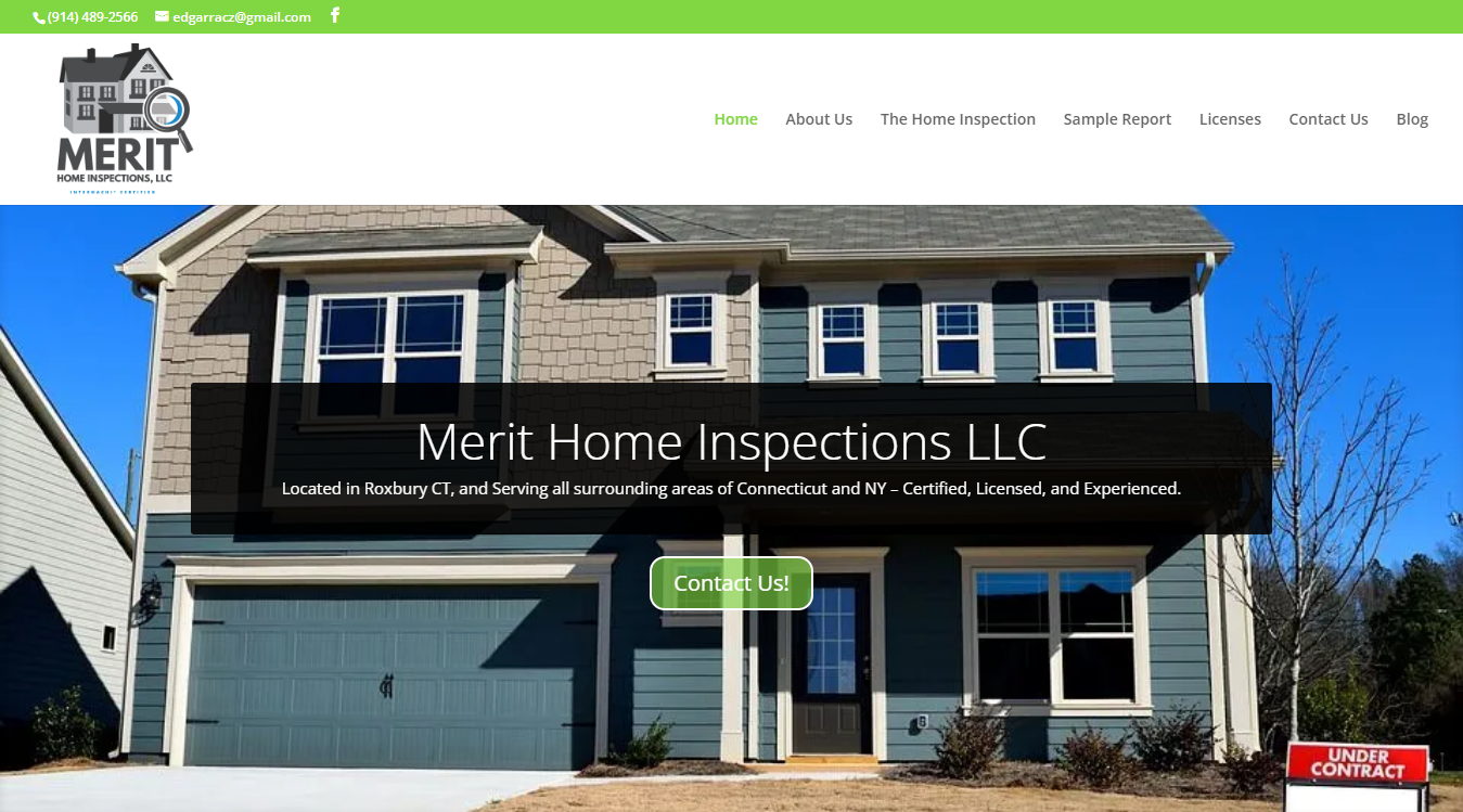 Website screenshot for Merit Home Inspections LLC