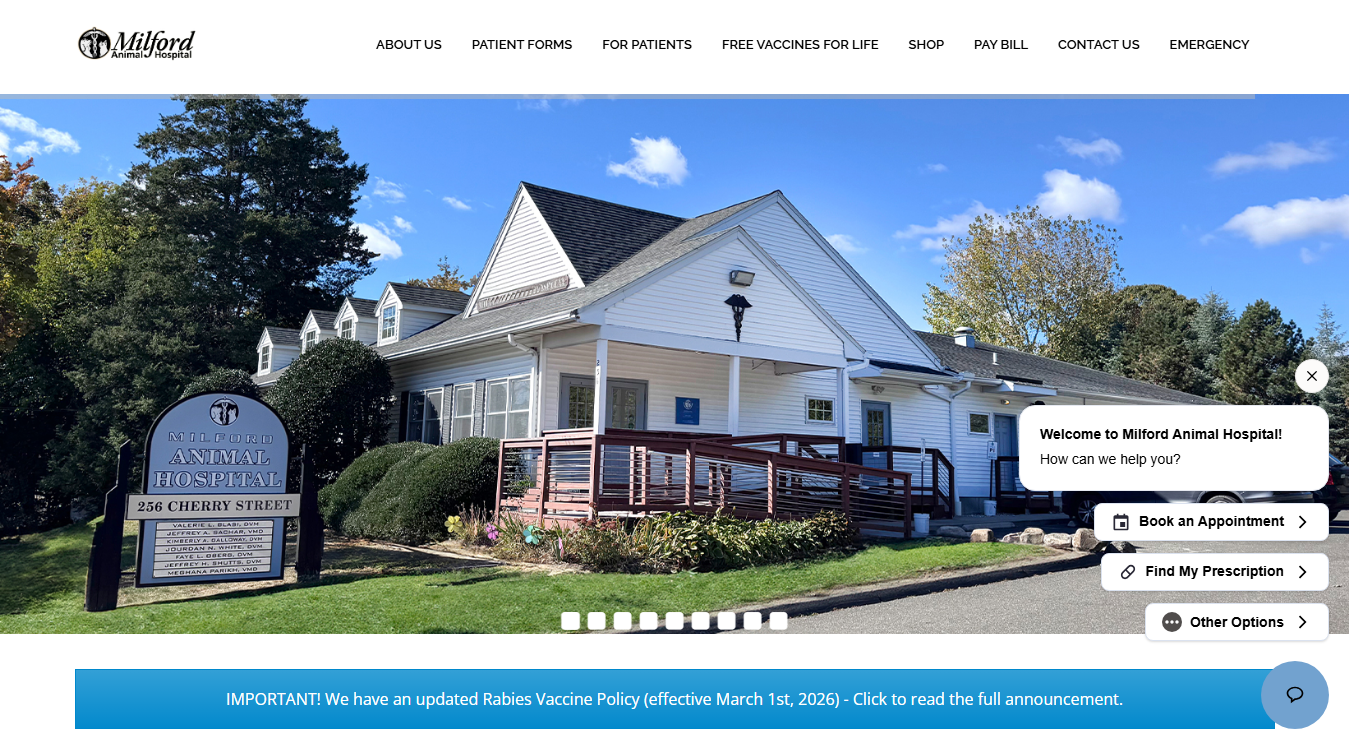 Website screenshot for Milford Animal Hospital