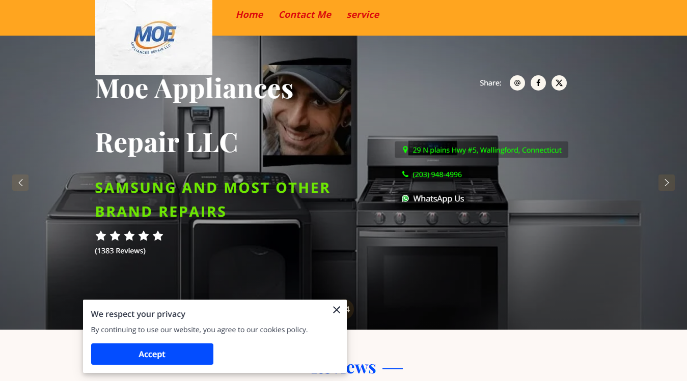 Website screenshot for Moe Appliances Repair LLC