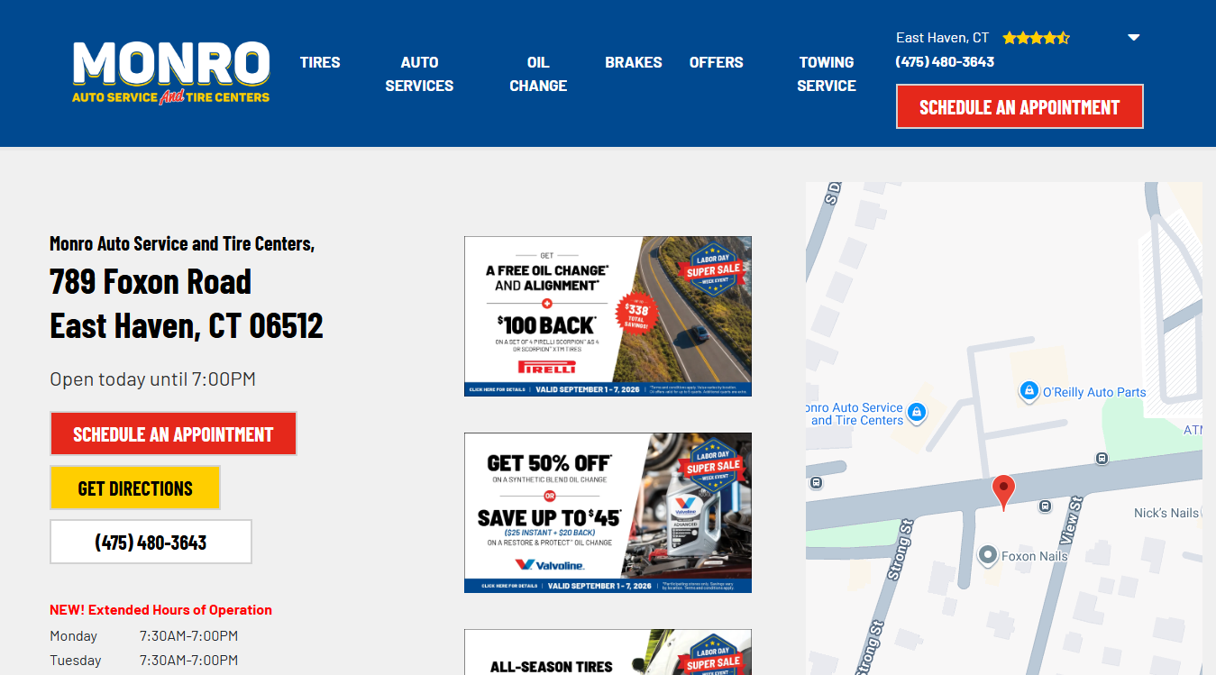 Website screenshot for Monro Auto Service and Tire Centers