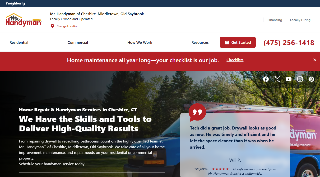 Website screenshot for Mr. Handyman of Cheshire, Middletown, Old Saybrook