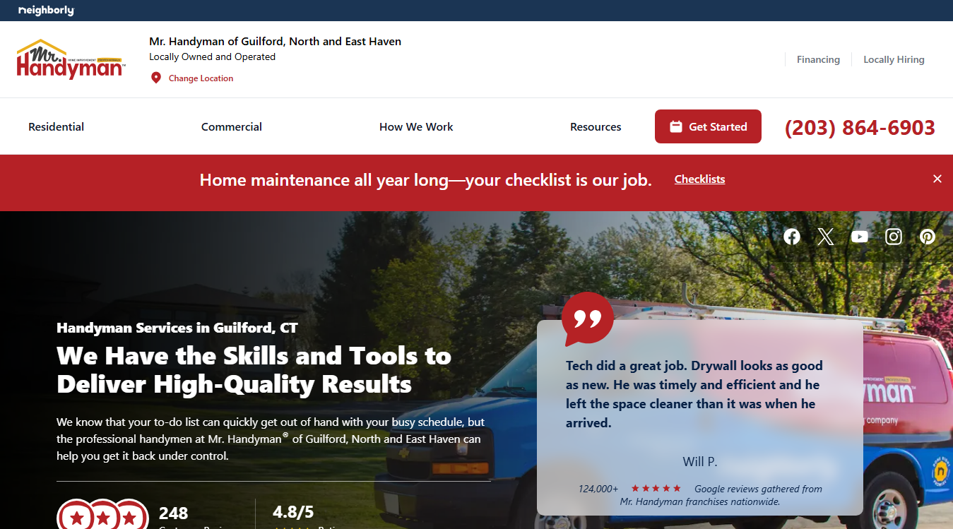 Website screenshot for Mr. Handyman of Guilford, North and East Haven