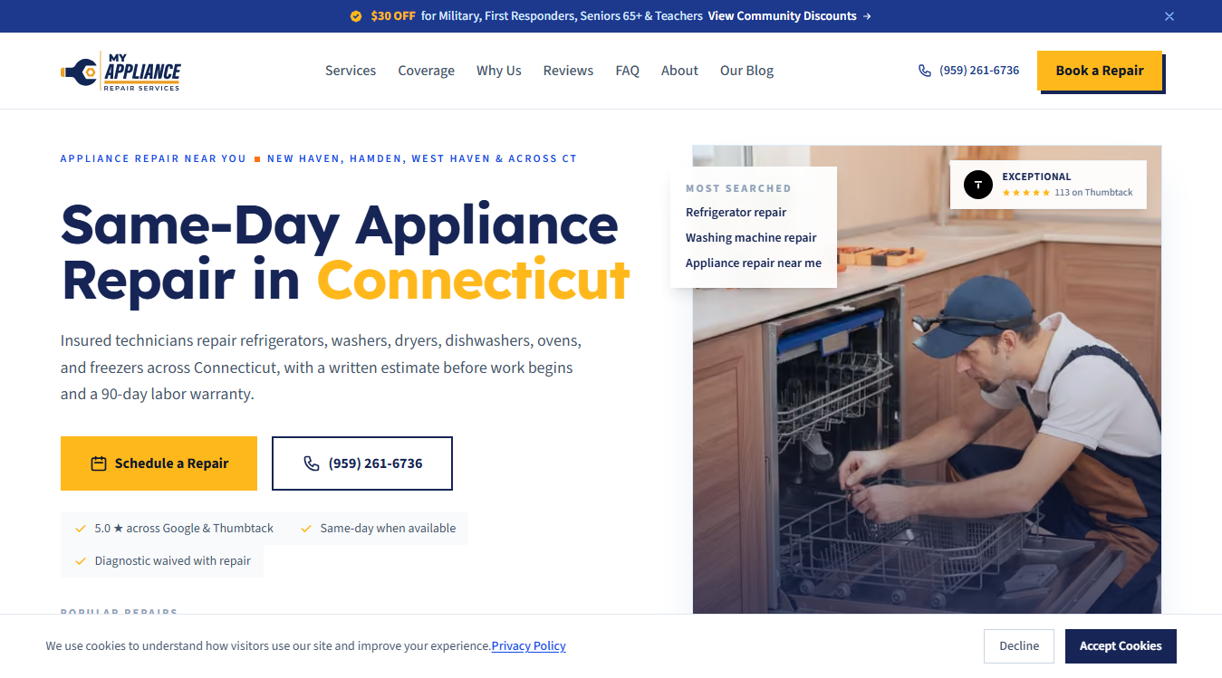 Website screenshot for My Appliance Repair LLC