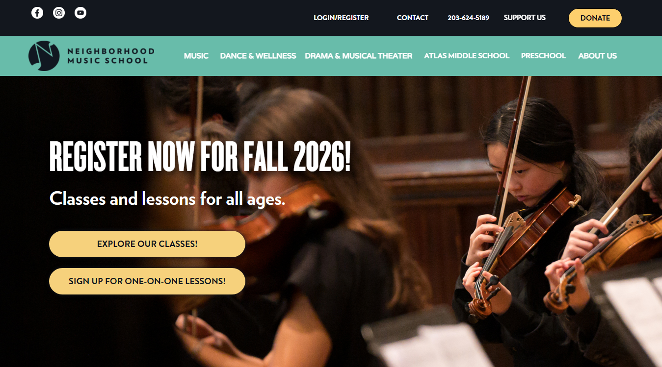 Website screenshot for Neighborhood Music School