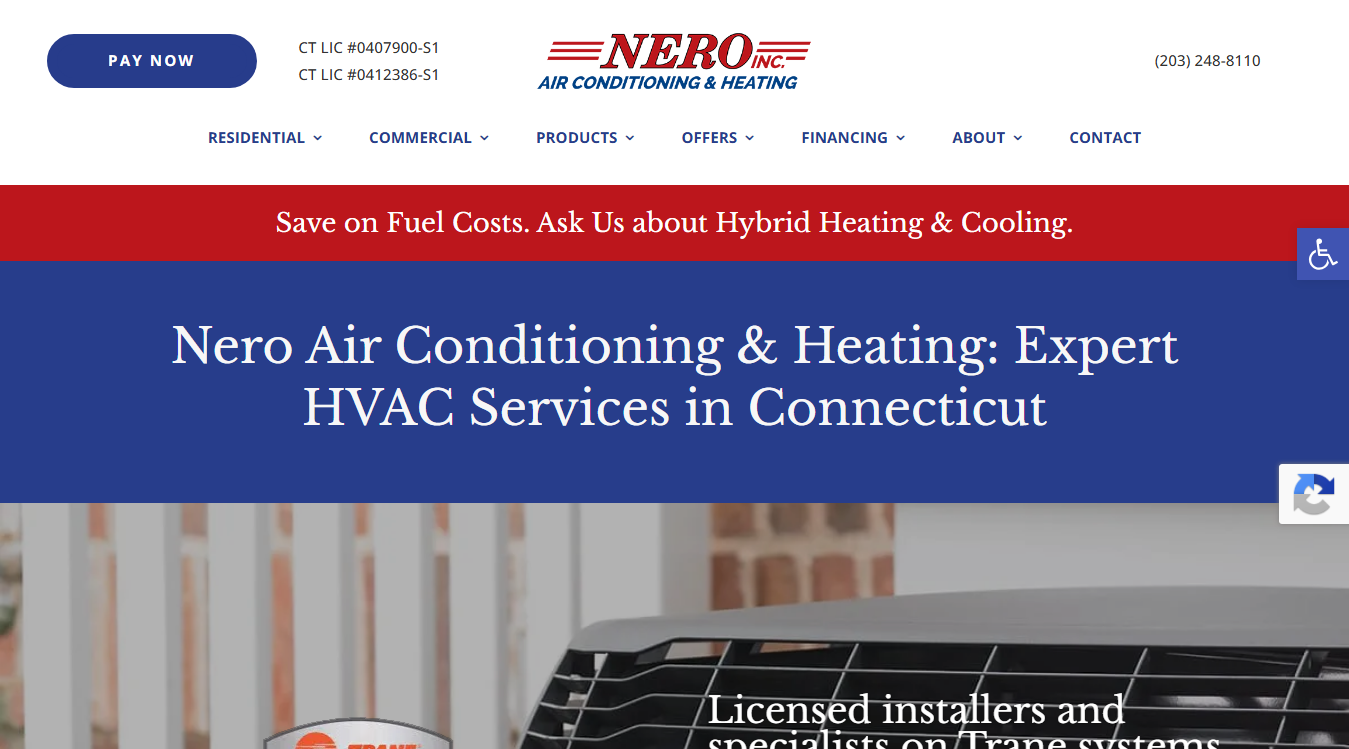 Website screenshot for Nero Air Conditioning & Heating Inc.