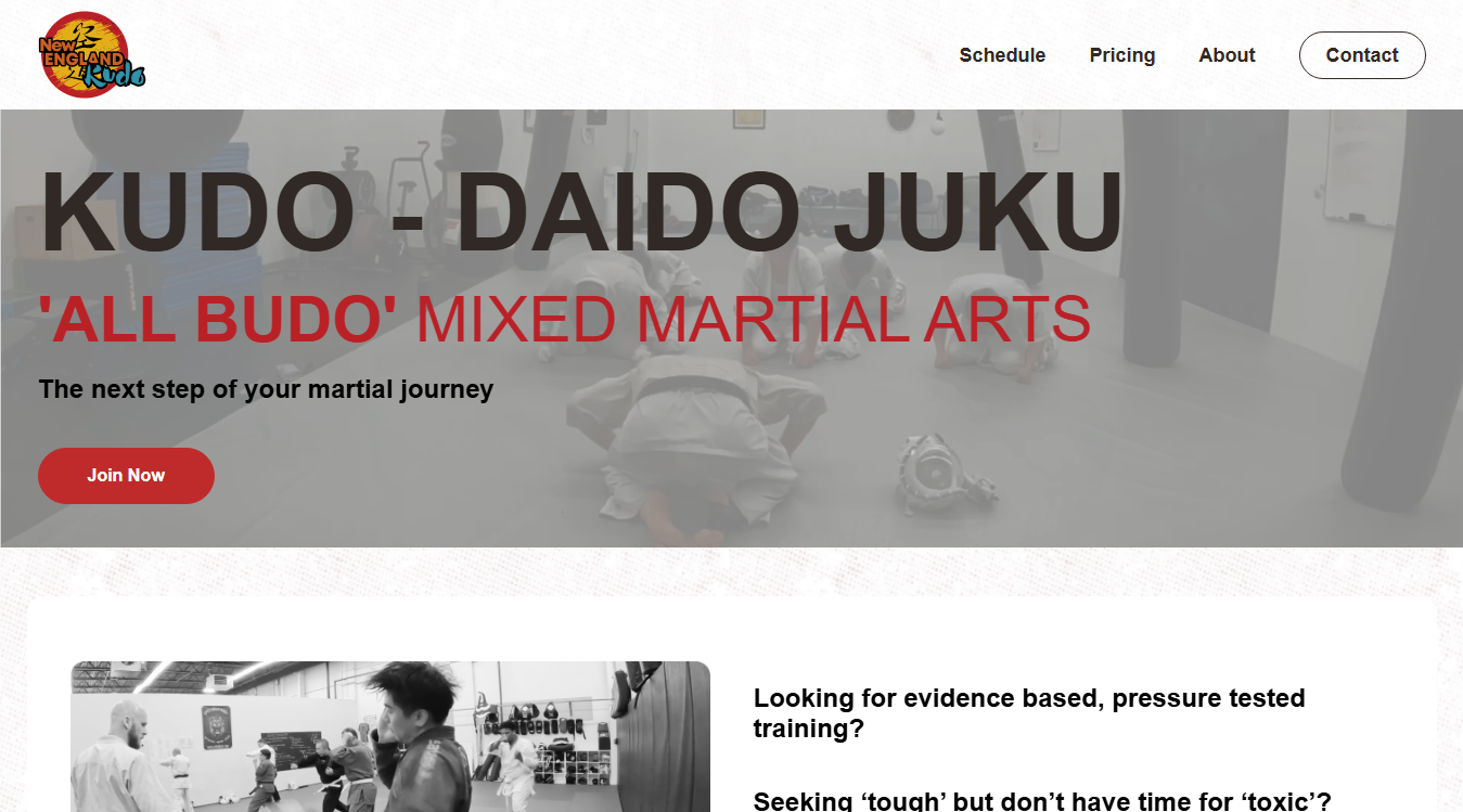 Website screenshot for New England Kudo