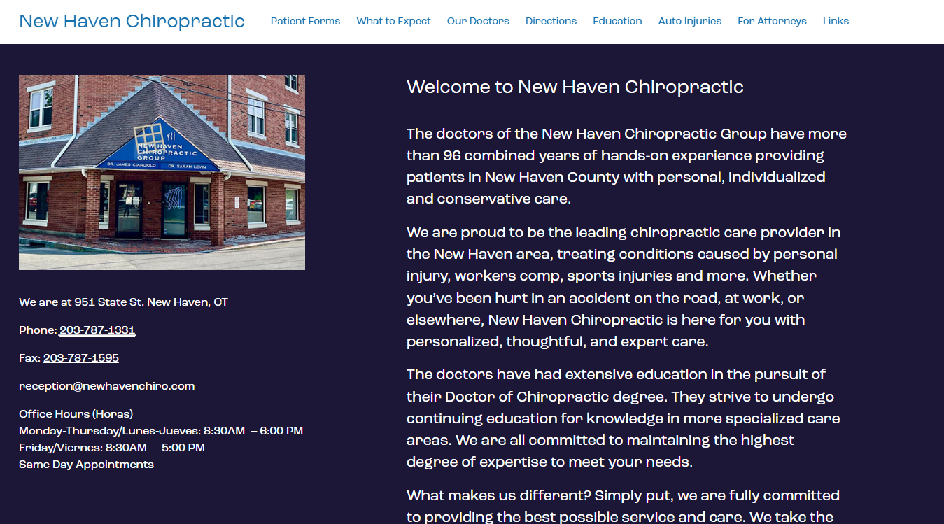 Website screenshot for New Haven Chiropractic Group