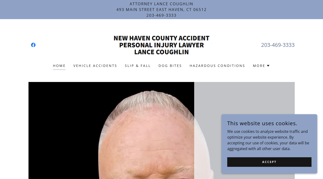 Website screenshot for New Haven Injury Attorney Lance Coughlin
