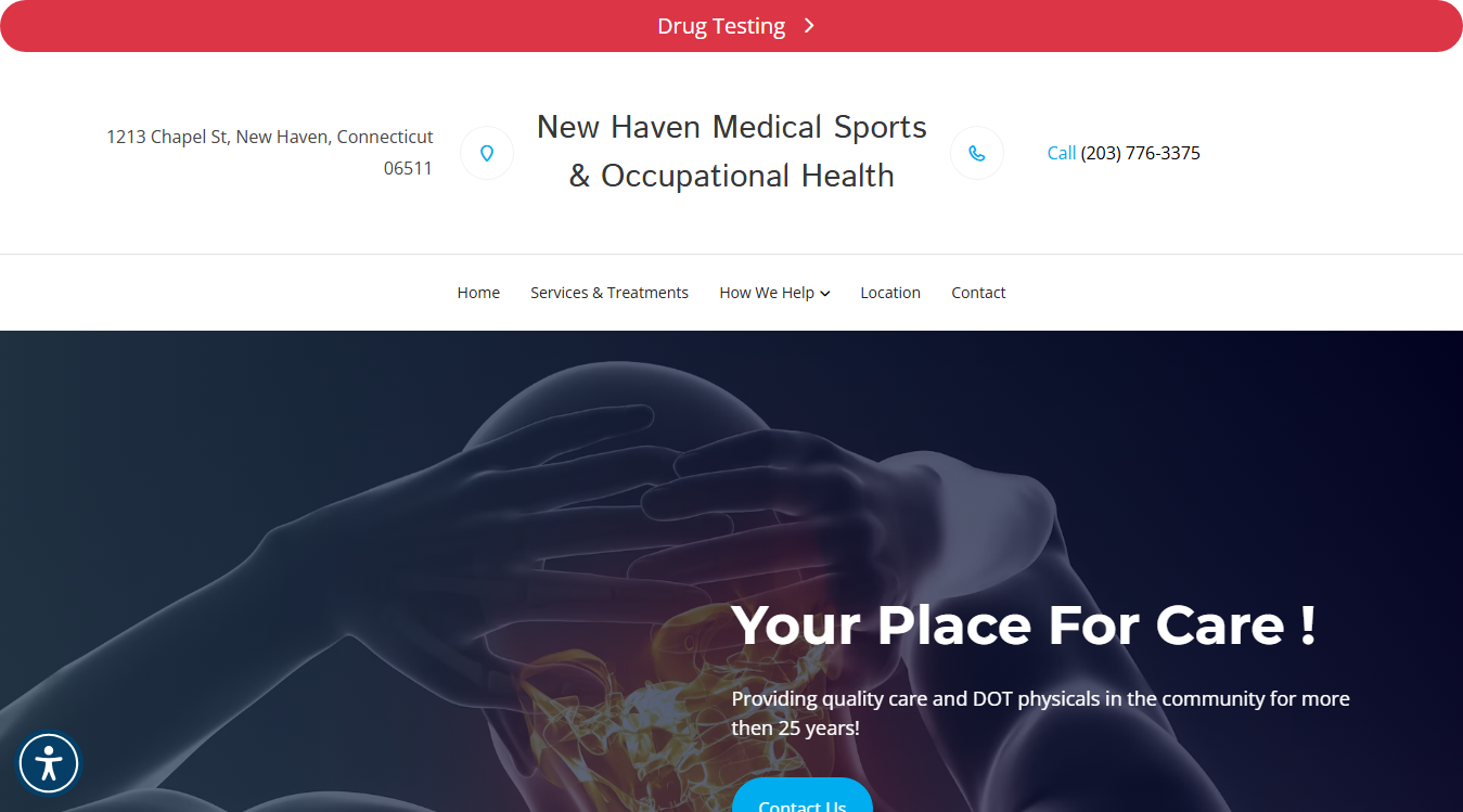 Website screenshot for New Haven Medical Sports & Occupational Health