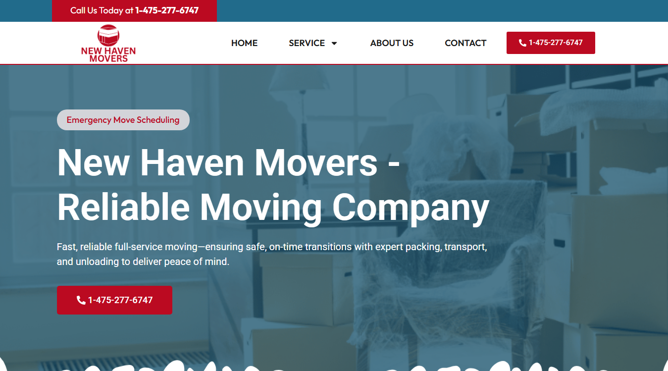 Website screenshot for New Haven Mover's