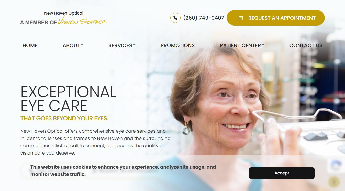 Website screenshot for New Haven Optical LLC