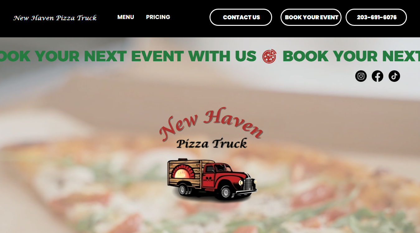 Website screenshot for New Haven Pizza Truck