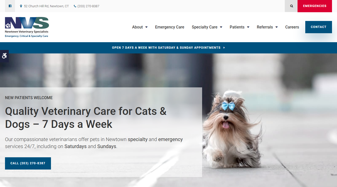 Website screenshot for Newtown Veterinary Specialists