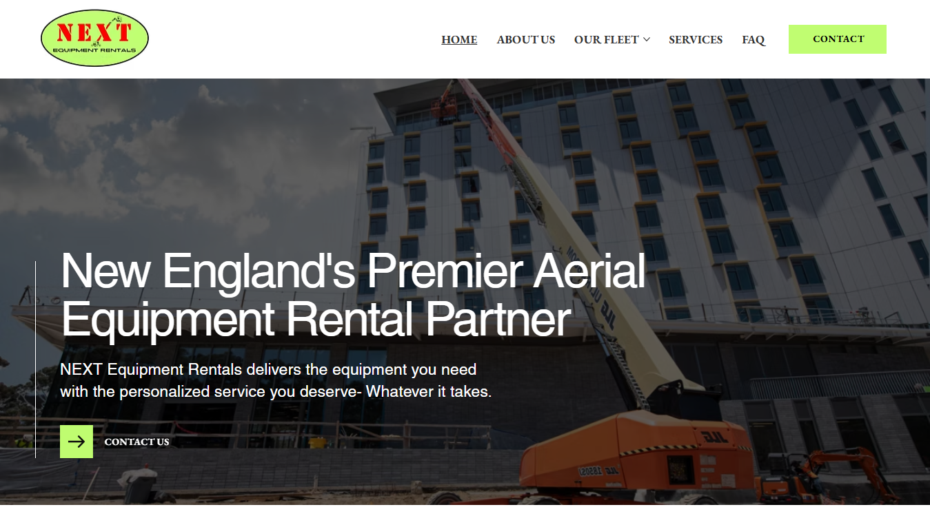 Website screenshot for Next Equipment Rentals