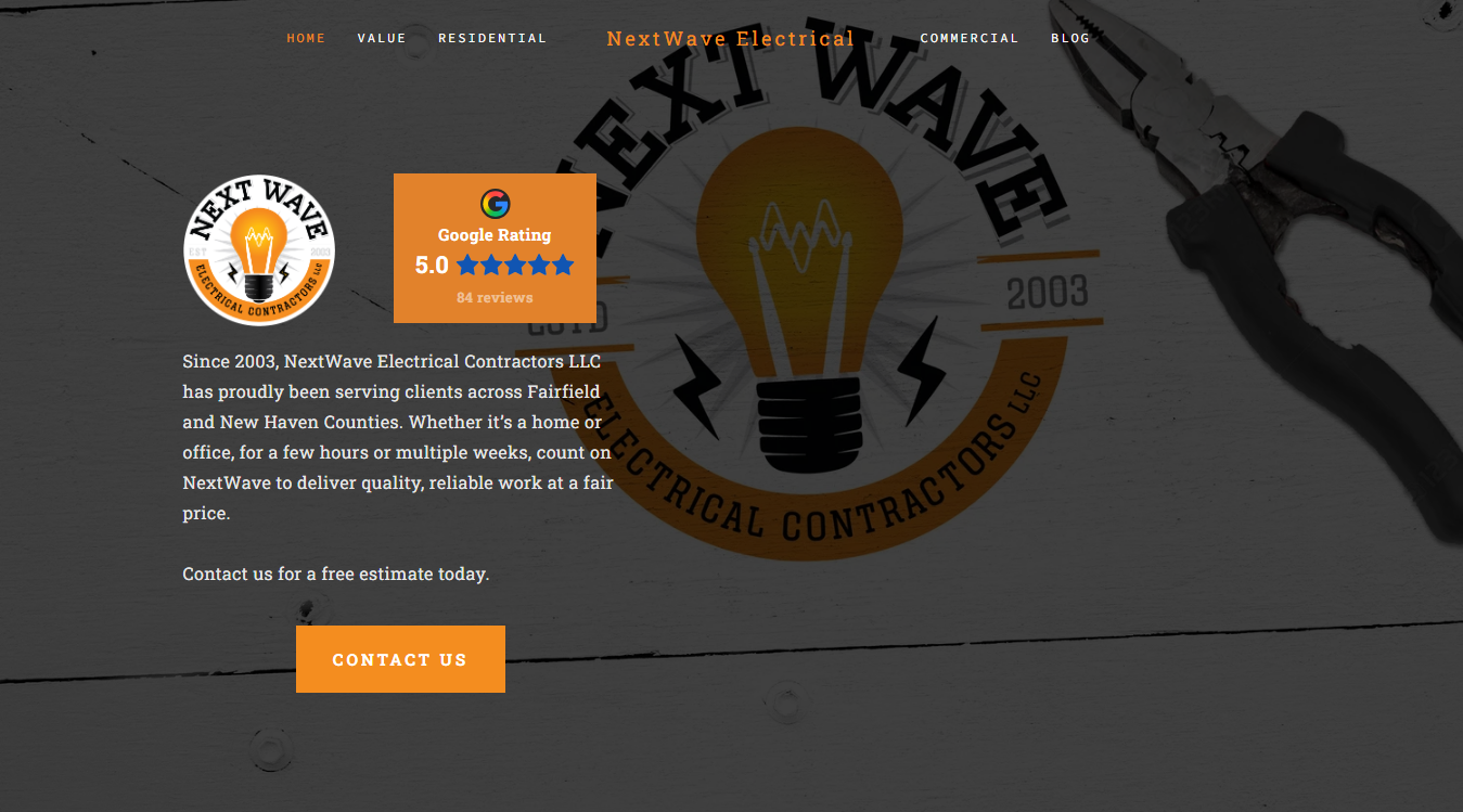Website screenshot for Nextwave Electrical Contractors, LLC.