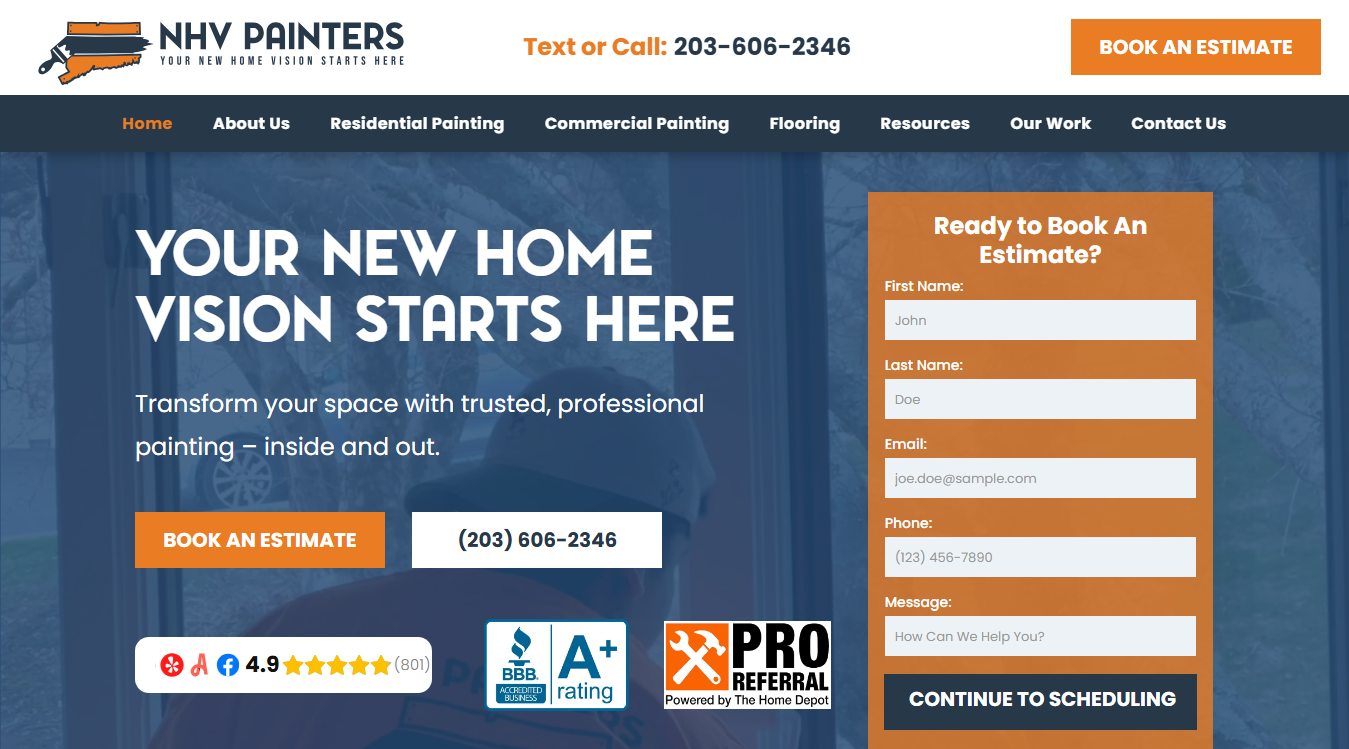 Website screenshot for NHV Painters