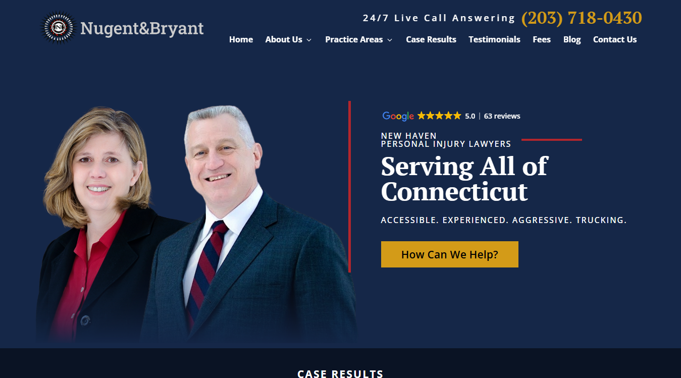 Website screenshot for Nugent & Bryant Personal Injury Lawyers