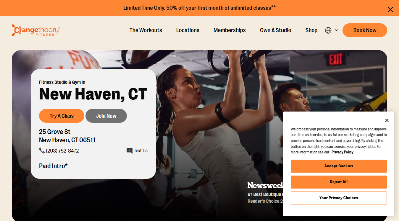Website screenshot for Orangetheory Fitness