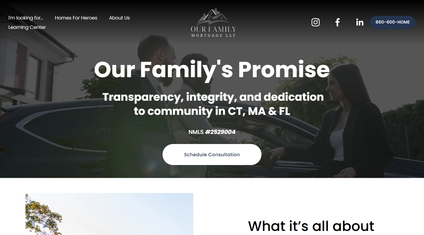 Website screenshot for Our Family Mortgage