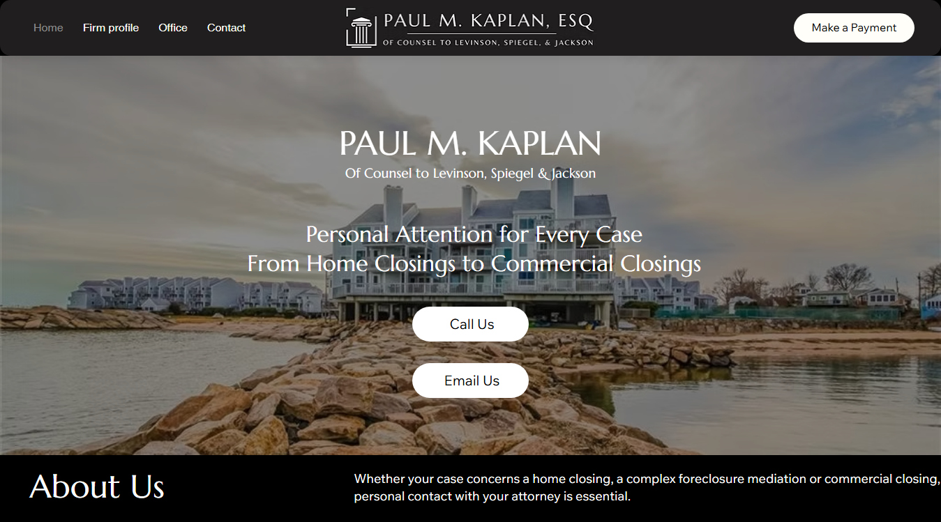 Website screenshot for Paul M. Kaplan Attorney At Law of Counsel to Levinson, Spiegel & Jackson