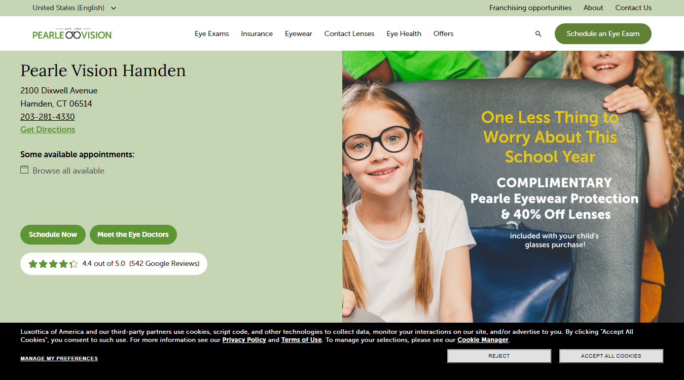 Website screenshot for Pearle Vision