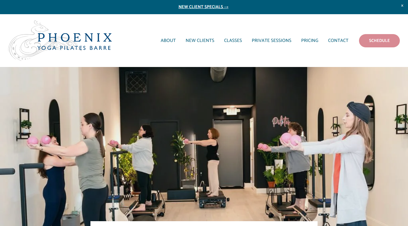 Website screenshot for Phoenix Yoga & Wellness LLC
