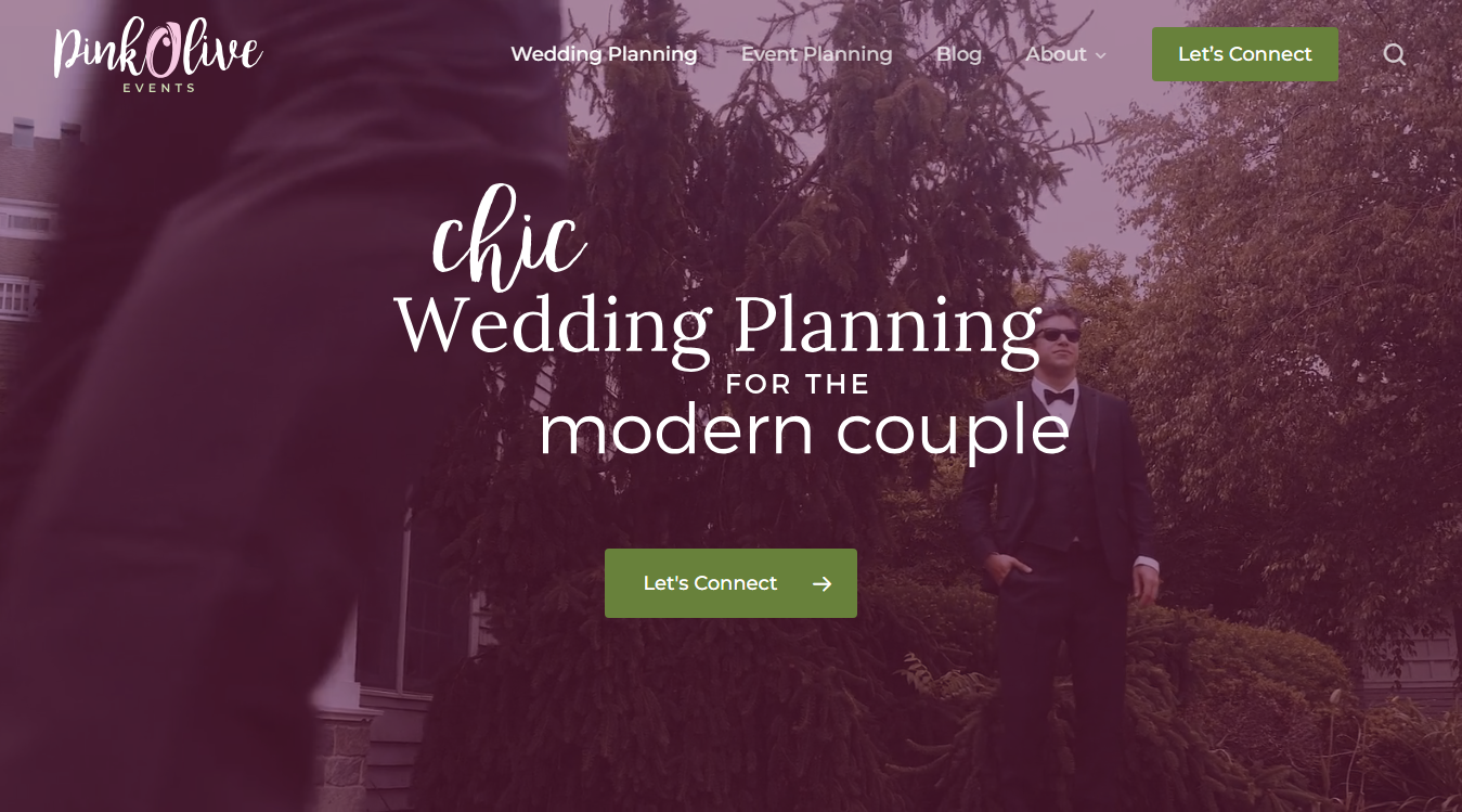 Website screenshot for Pink Olive Events