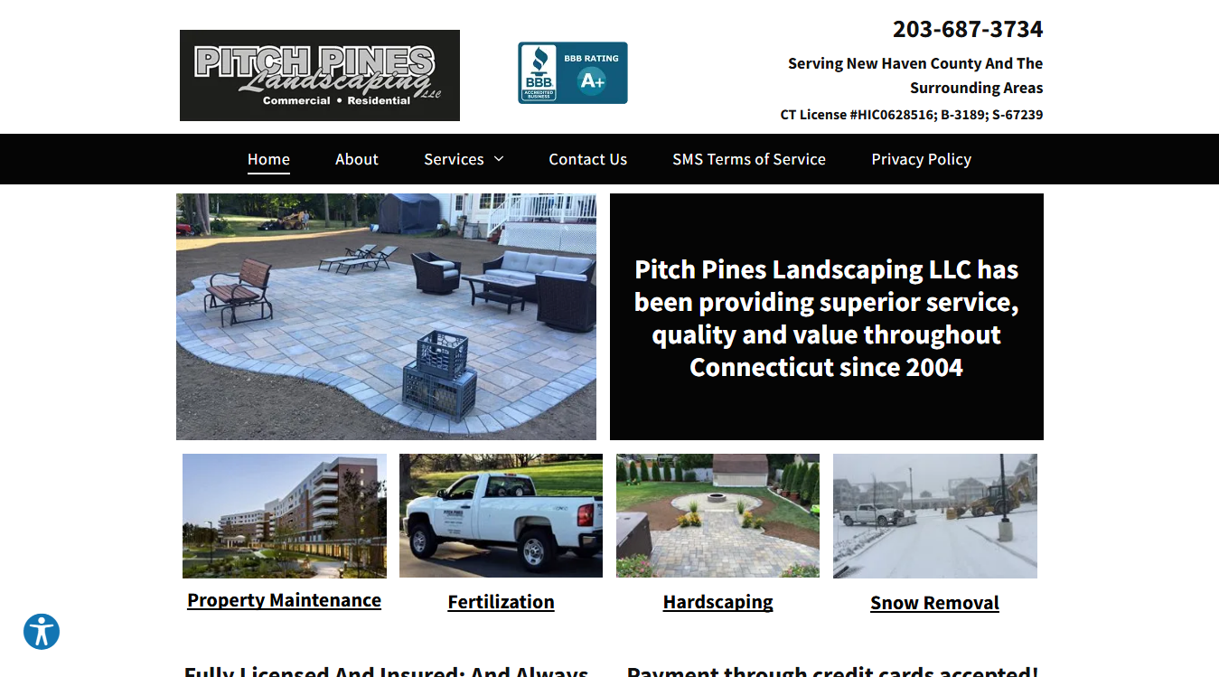 Website screenshot for Pitch Pines Landscaping LLC