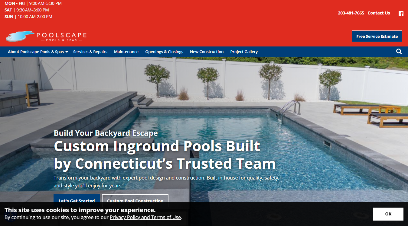 Website screenshot for Poolscape Pool & Spa