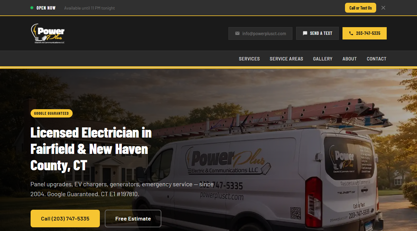 Website screenshot for PowerPlus Electric & Communications LLC