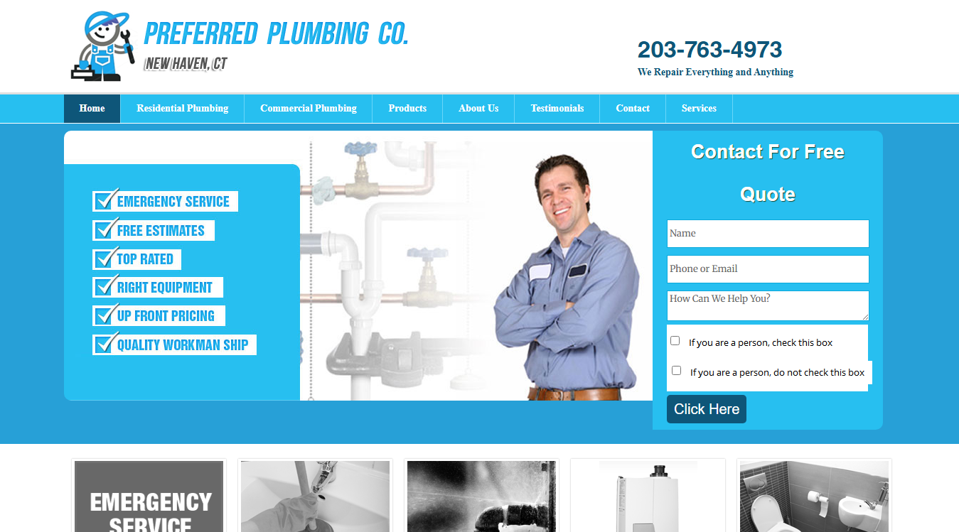 Website screenshot for Preferred Plumbing Co