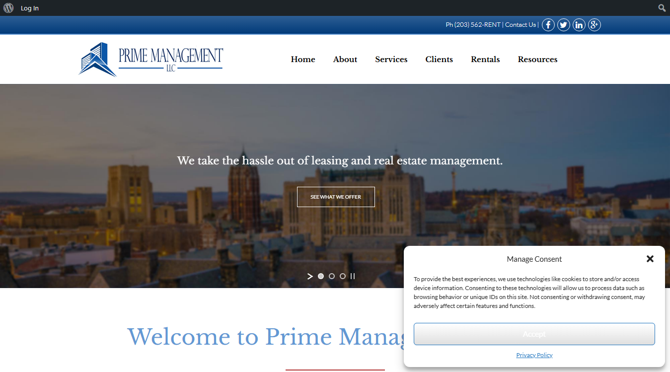 Website screenshot for Prime Management LLC