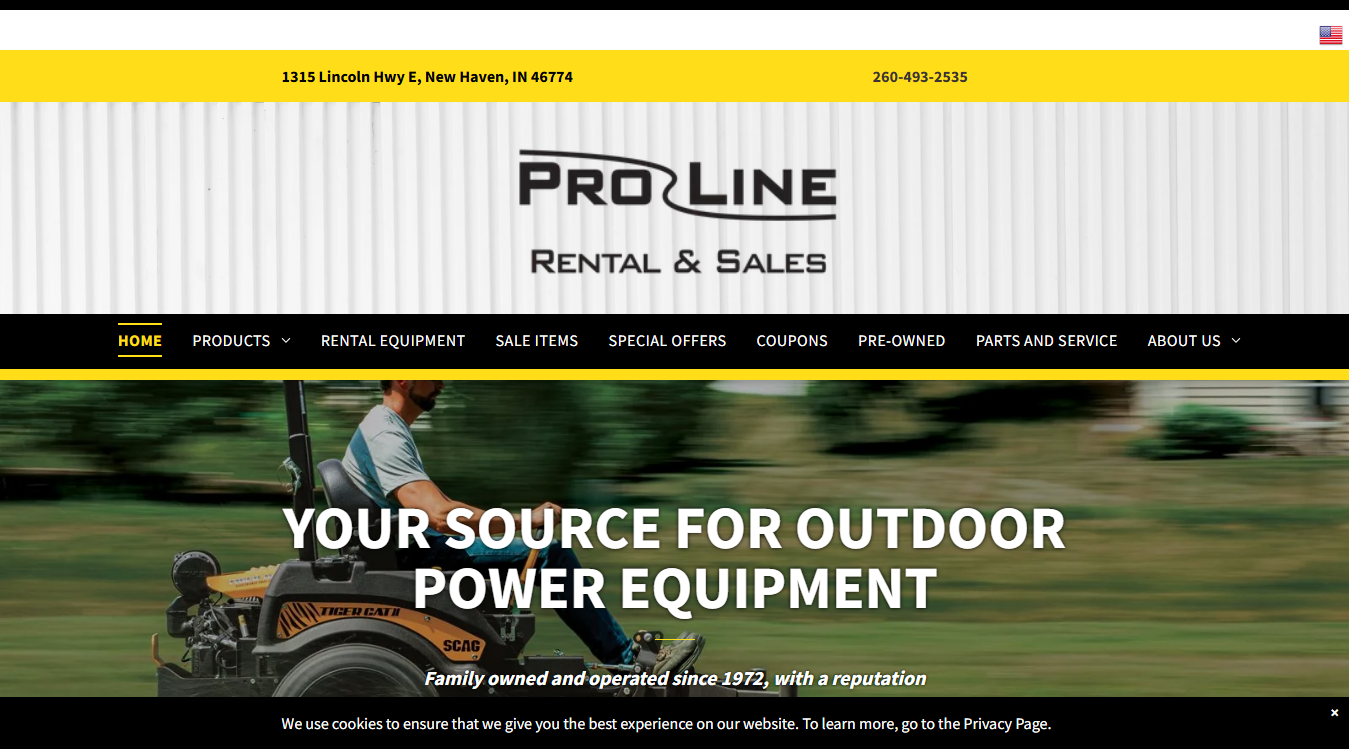 Website screenshot for Pro Line Rental and Sales