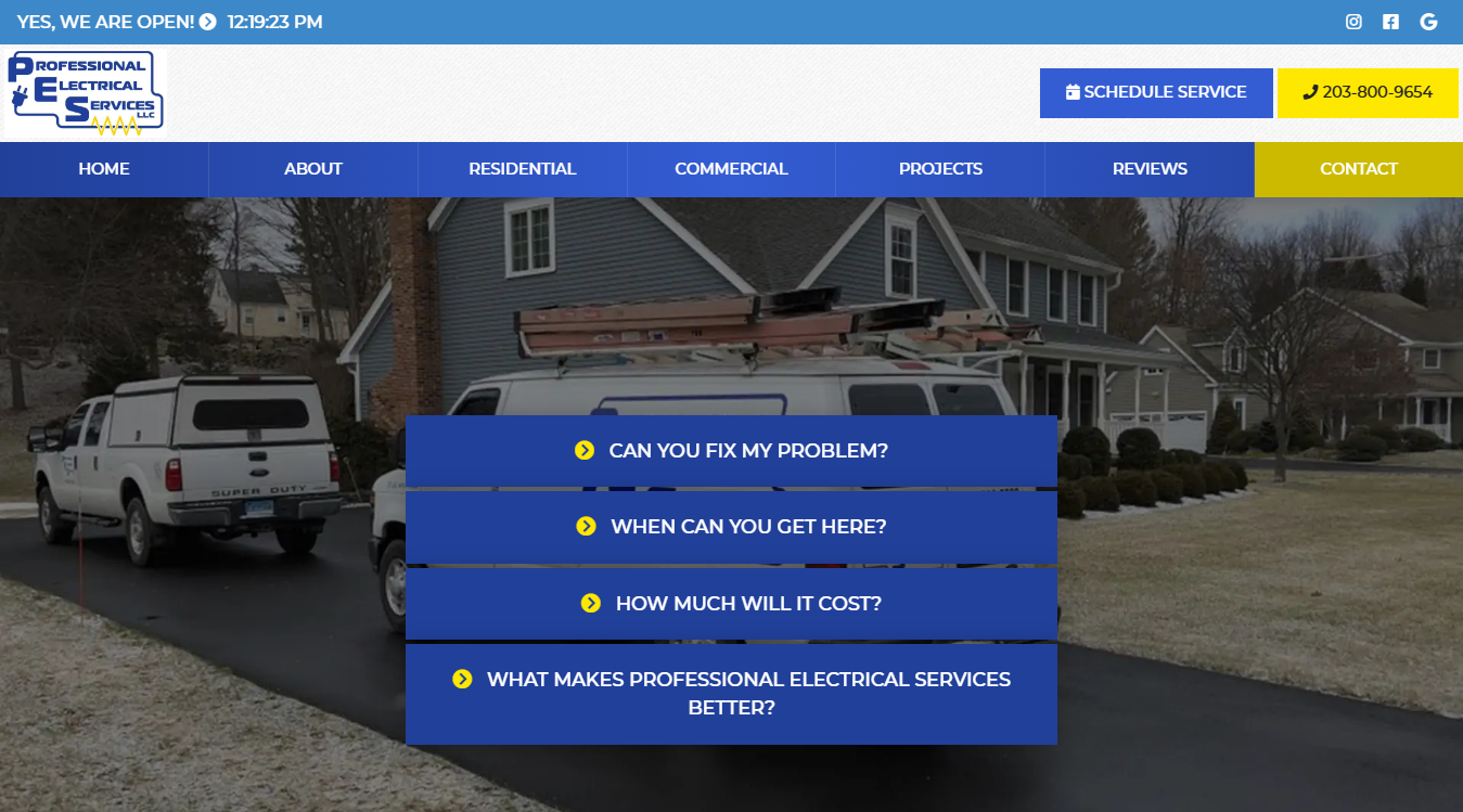 Website screenshot for Professional Electrical Services, LLC