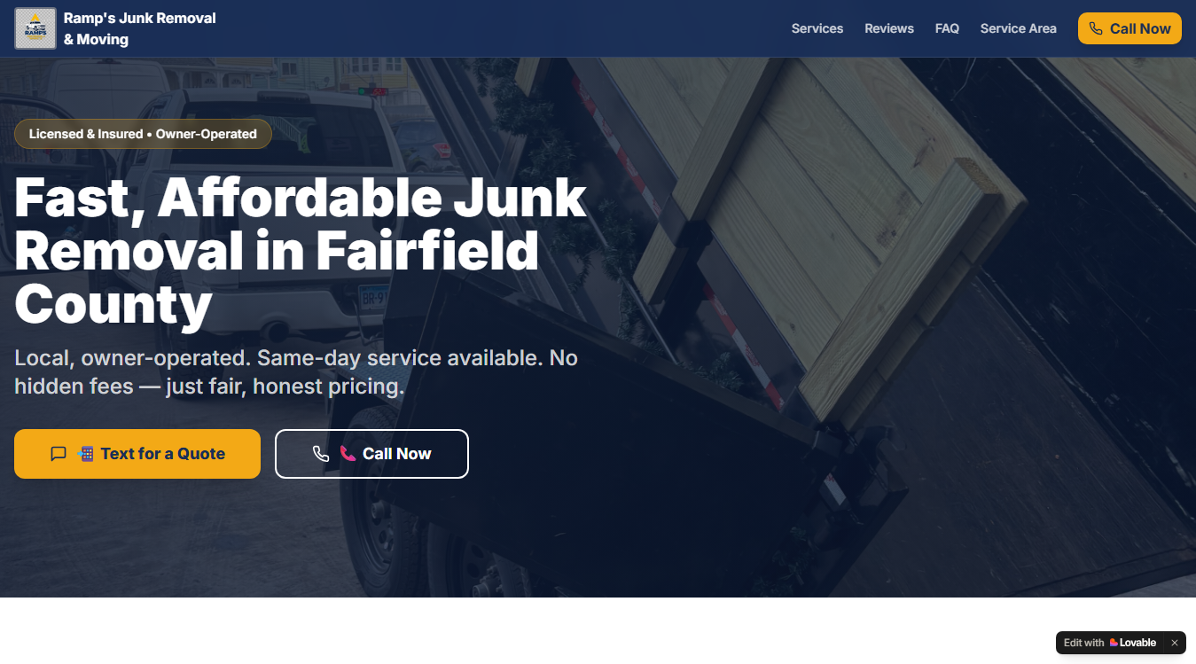 Website screenshot for Ramp’s Junk Removal & Moving LLC