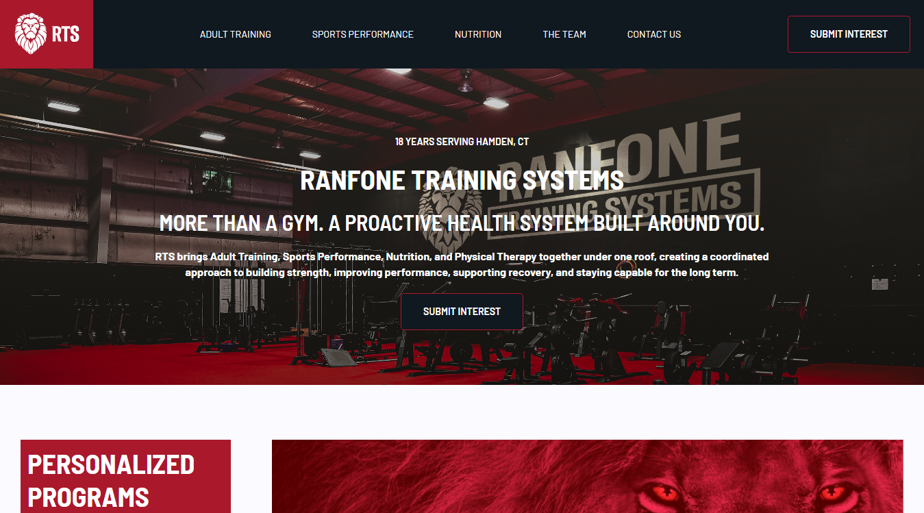 Website screenshot for Ranfone Training Systems