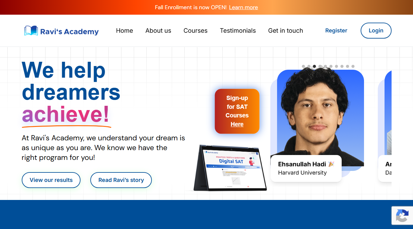 Website screenshot for Ravi's Academy