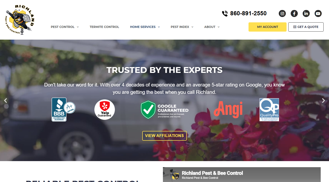 Website screenshot for Richland Pest & Bee Control