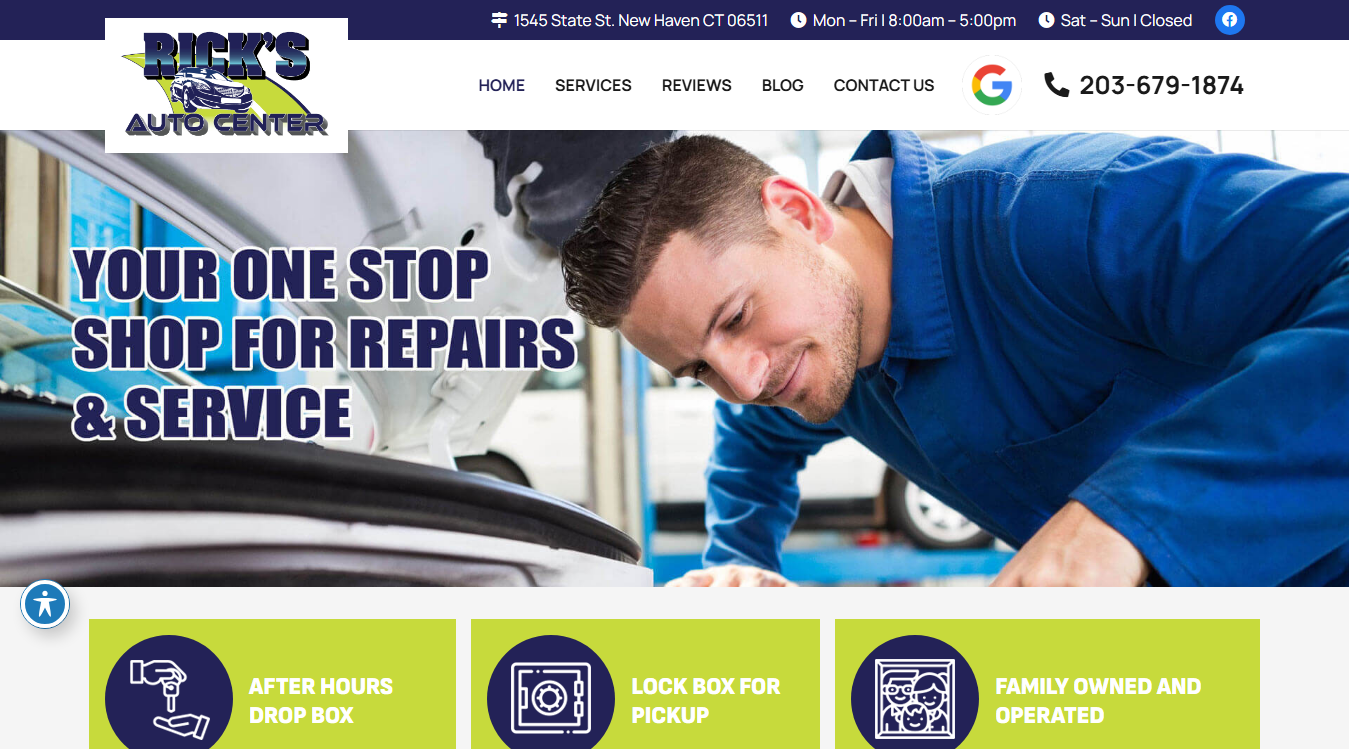 Website screenshot for Rick's Auto Center