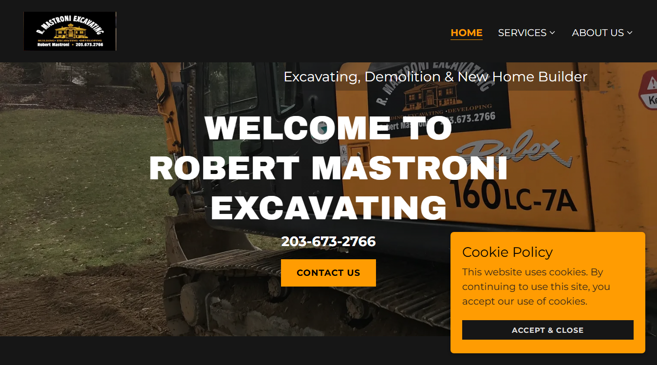 Website screenshot for Robert Mastroni Excavating, LLC
