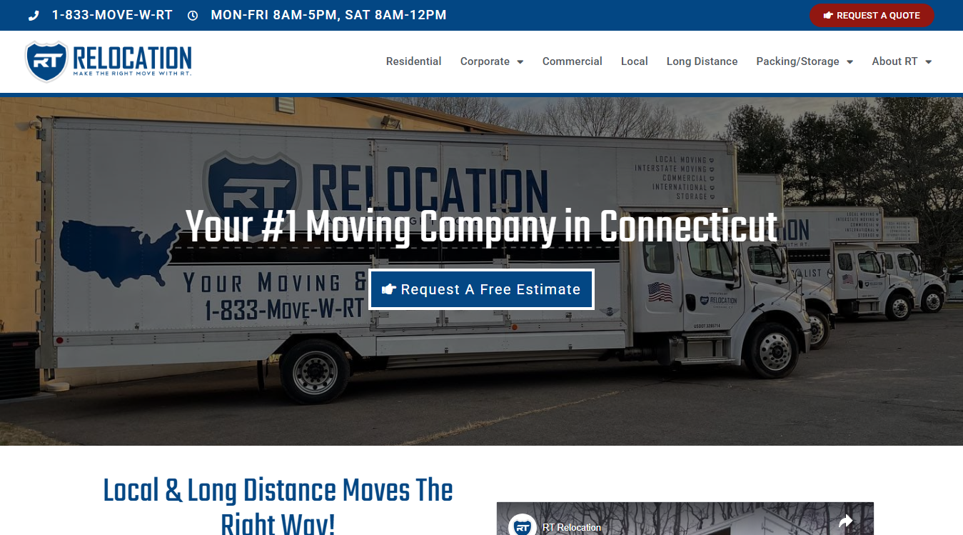 Website screenshot for RT Relocation
