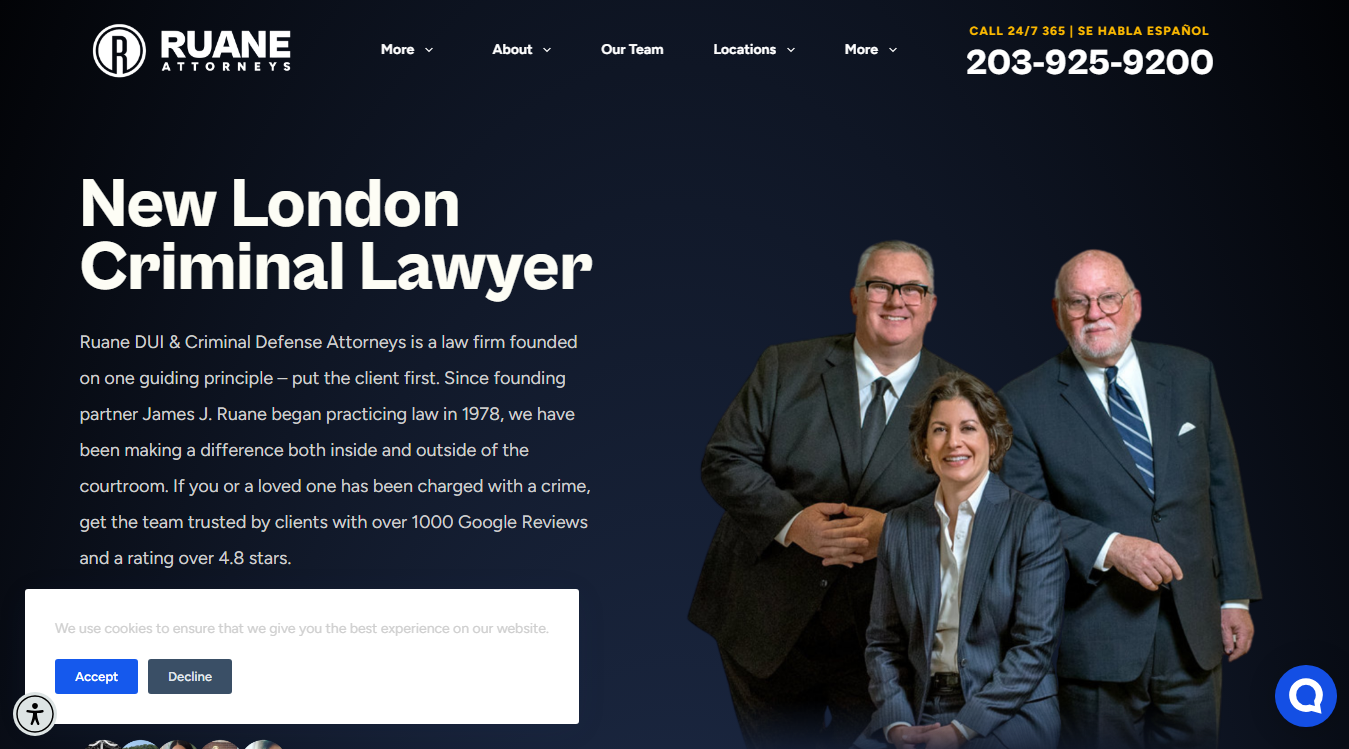 Website screenshot for Ruane DUI & Criminal Defense Attorneys