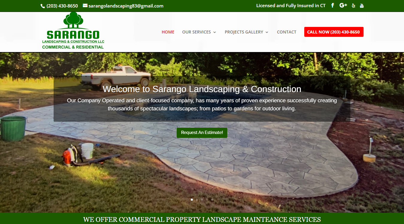 Website screenshot for Sarango Landscaping & Construction Llc