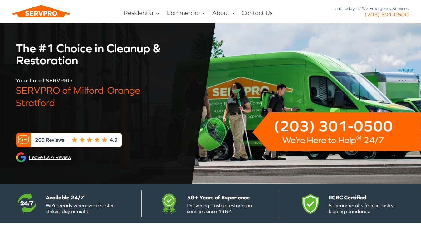 Website screenshot for SERVPRO of Milford-Orange-Stratford