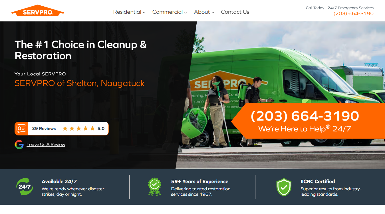 Website screenshot for SERVPRO of Shelton, Naugatuck