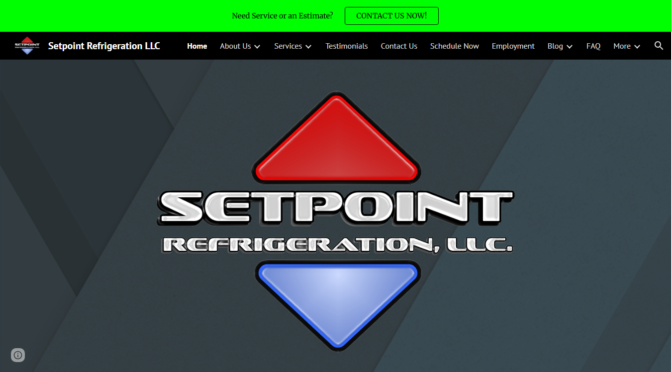 Website screenshot for Setpoint Refrigeration LLC
