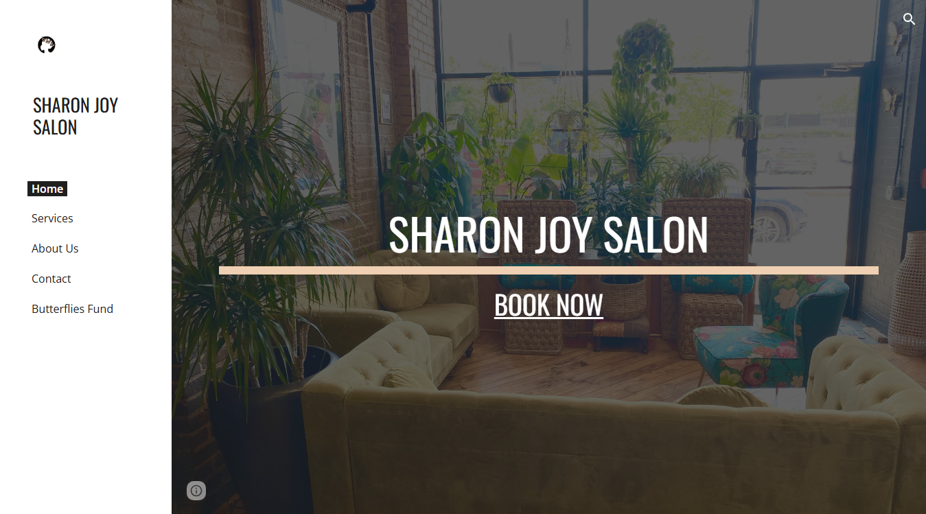 Website screenshot for Sharon Joy Salon