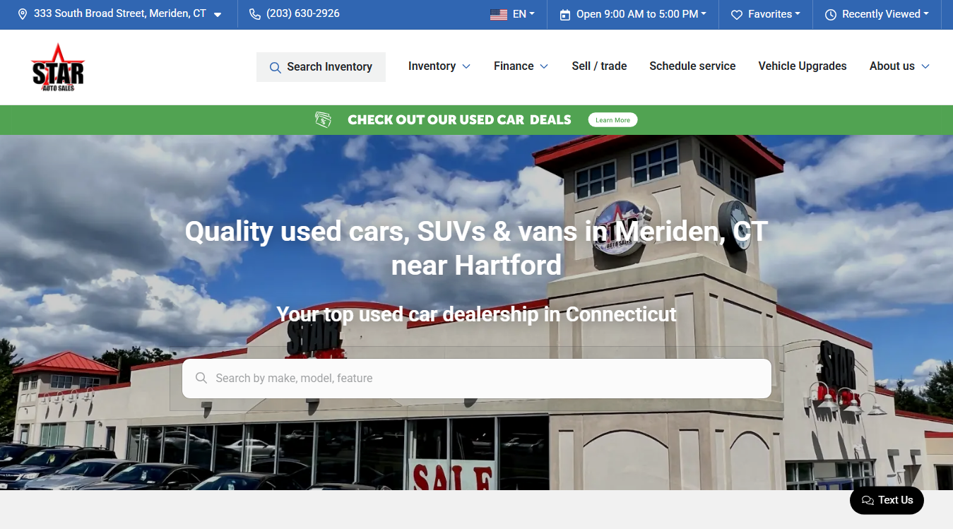 Website screenshot for Star Auto Sales