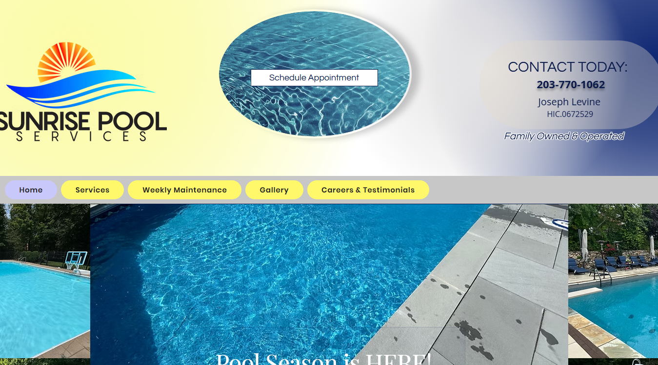 Website screenshot for Sunrise Pool Services, LLC