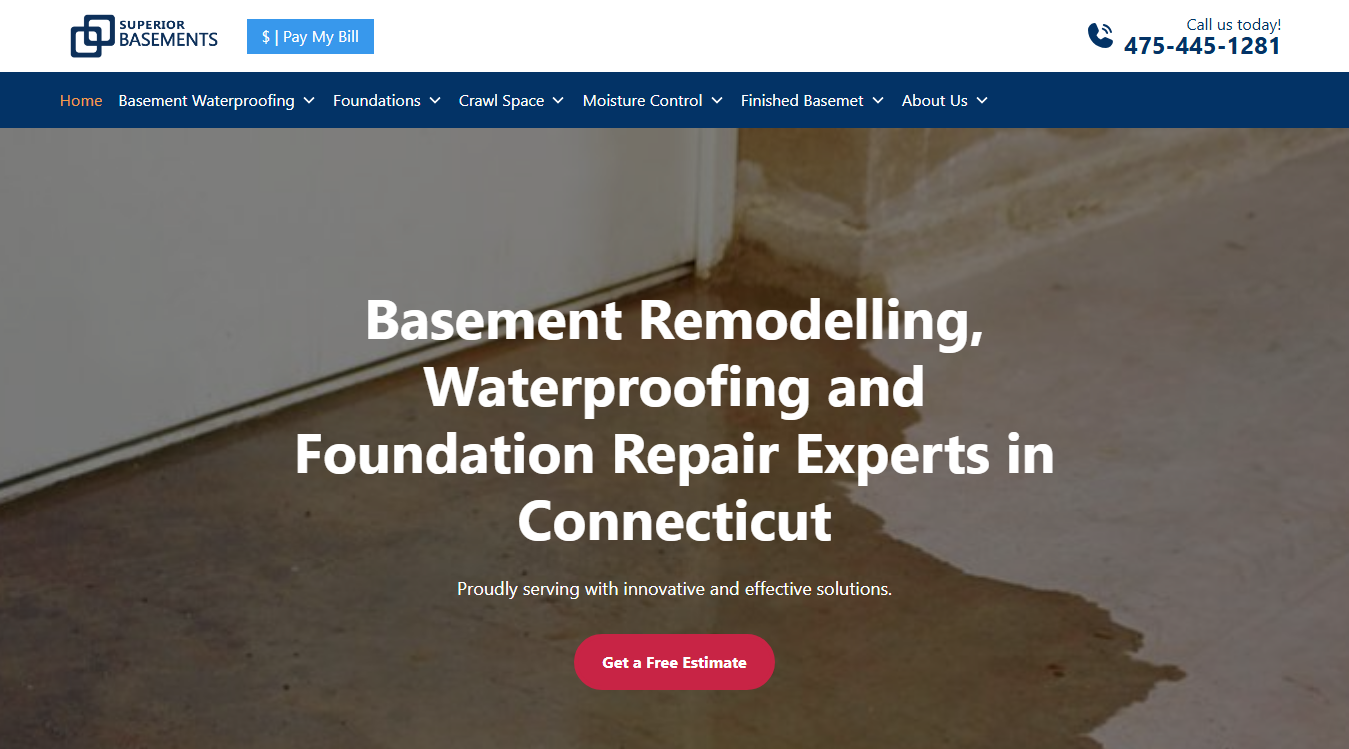 Website screenshot for Superior Basements CT